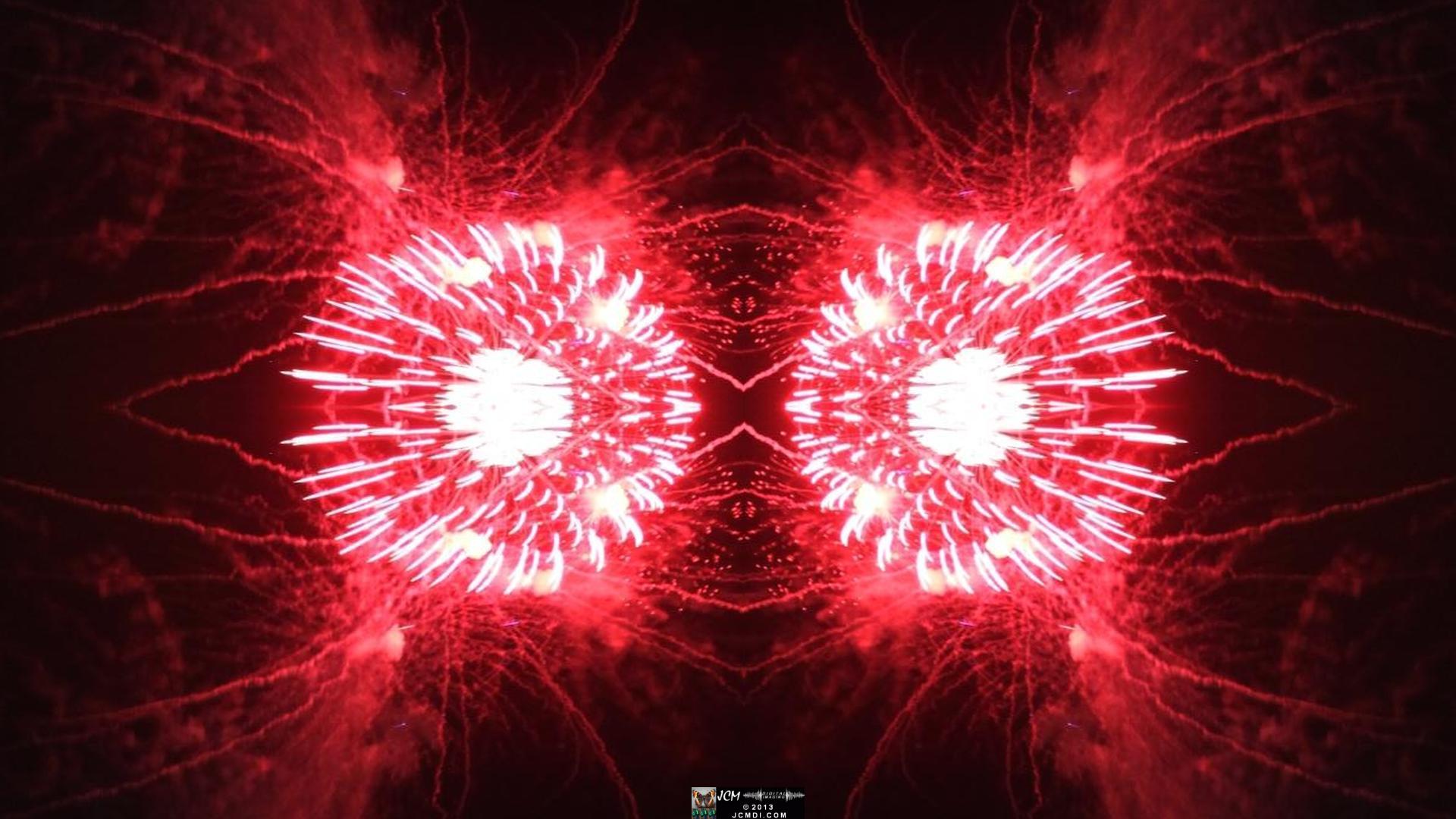 Quadroscopic art made from a digital image of fireworks taken in Castaic, California.